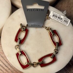 (#54) Pilgrim Red and Gold Geometric Bracelet